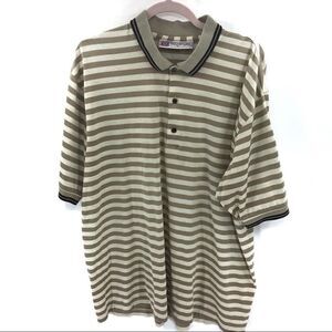 SLAZENGER Tan Striped 3 Button Polo Golf Shirt XL